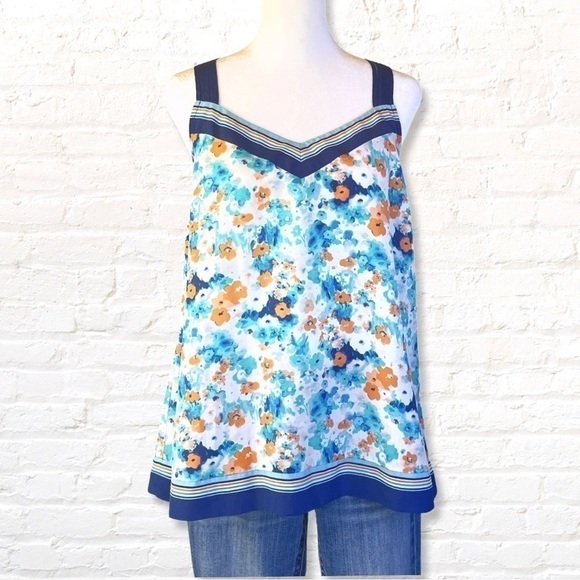 🎁3 for $30 Lauren Conrad Floral and Stripe Cross Back Chiffon Tank - Picture 10 of 11